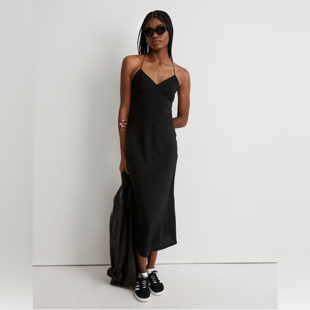Madewell NWT Layton Midi Slip Dress, black, size 2